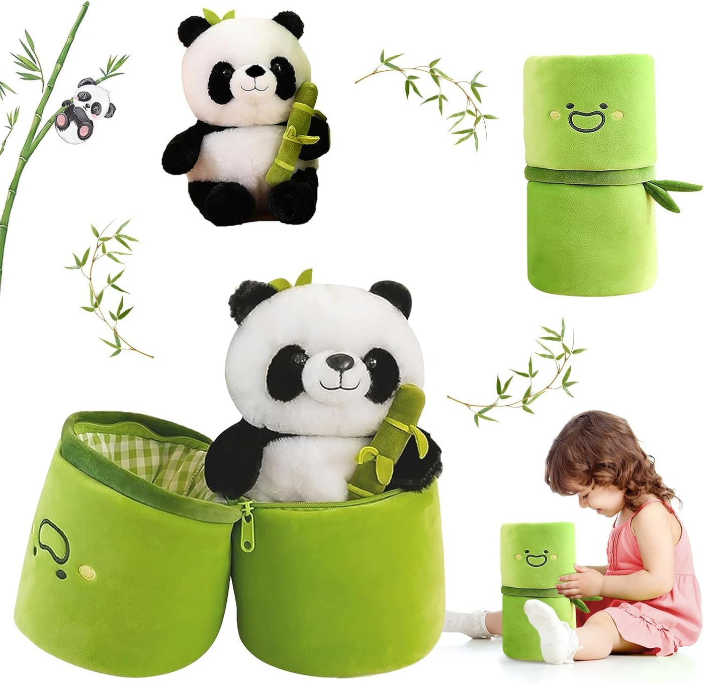 Babique Panda Bamboo Stuffed Animals Plush Toy, Bamboo Tube Panda Pillow Stuffed Panda Bear Plushies (30cm)