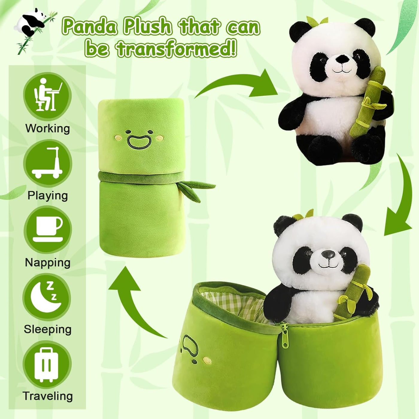 Babique Panda Bamboo Stuffed Animals Plush Toy, Bamboo Tube Panda Pillow Stuffed Panda Bear Plushies (30cm)